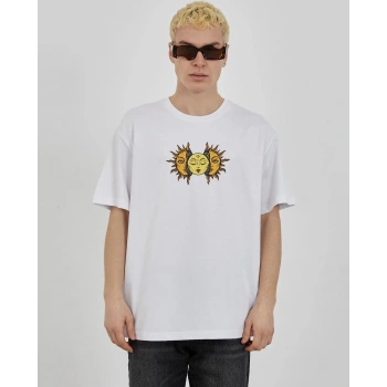 Bisiklet Yaka Baskılı Oversize T-Shirt - Beyaz -