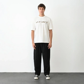 Bisiklet Yaka Baskılı Oversize T-Shirt - Beyaz -