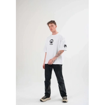 Bisiklet Yaka Baskılı Oversize T-Shirt - Beyaz -