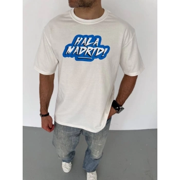 Bisiklet Yaka Baskılı Oversize T-Shirt - Beyaz -