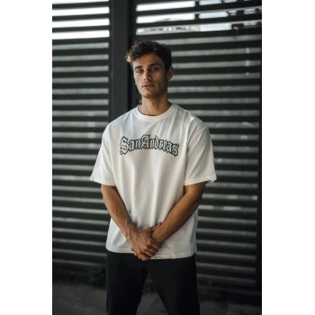 Bisiklet Yaka Baskılı Oversize T-Shirt - Beyaz -