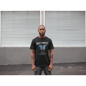 Bisiklet Yaka Baskılı Oversize T-Shirt - Siyah -