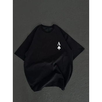 Bisiklet Yaka Baskılı Oversize T-Shirt - Siyah -