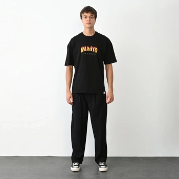 Bisiklet Yaka Baskılı Oversize T-Shirt - Siyah -