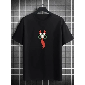 Bisiklet Yaka Baskılı Oversize T-Shirt - Siyah -