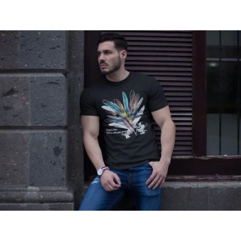 Bisiklet Yaka Baskılı Oversize T-Shirt - Siyah -