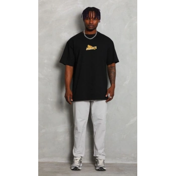 Bisiklet Yaka Baskılı Oversize T-Shirt - Siyah -