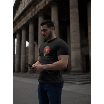 Bisiklet Yaka Baskılı Oversize T-Shirt - Siyah -