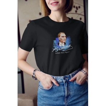 Bisiklet Yaka Baskılı Oversize T-Shirt - Siyah -