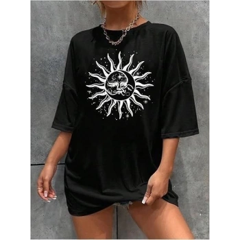 Bisiklet Yaka Baskılı T-shirt - Siyah -