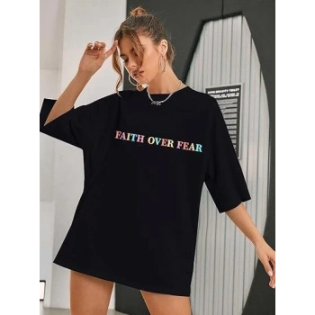 Bisiklet Yaka Baskılı T-shirt - Siyah -