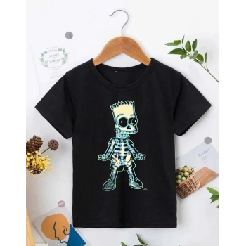 Bisiklet Yaka Kısa Kol   Baskılı T-Shirt - Siyah -