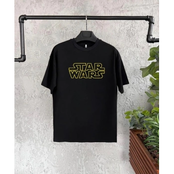 Bisiklet Yaka Kısa Kol Baskılı T-Shirt - Siyah -