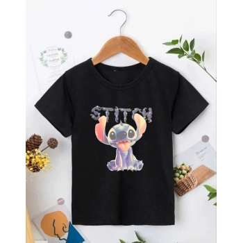 Bisiklet Yaka Kısa Kol   Baskılı T-Shirt - Siyah -
