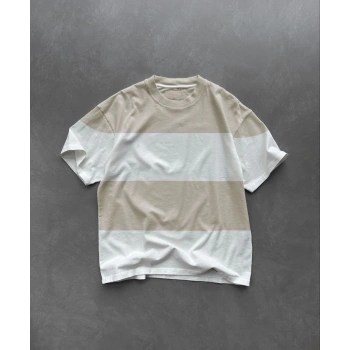 Bisiklet Yaka Parçalı T-Shirt - Bej -