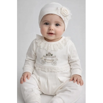 Çiçekli Araba Nakışlı Dantelli Tulum