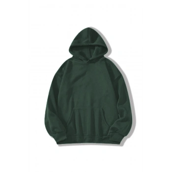 Düz Kapüşonlu Sweat - Koyu Yeşil