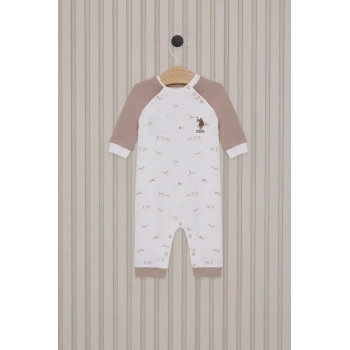 Erkek Bebek Uzun Kol Patiksiz Tulum  Krem