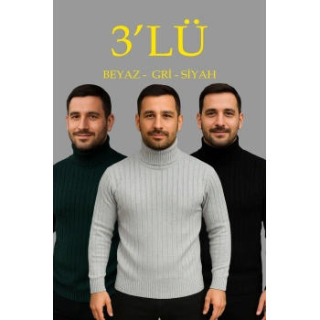 Fitilli Triko Kazak 3lÜ Set Gri Haki Siyah