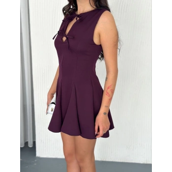 Göğüs Bağlamalı Kolsuz Mini Boy Elbise - Gül Kurusu -