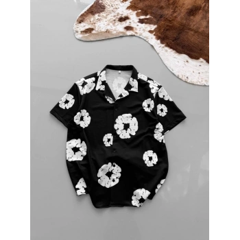 İki İplik Kumaş Baskılı Gömlek - Siyah -