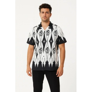 İki İplik Kumaş Dijital Baskılı Gömlek - Siyah -