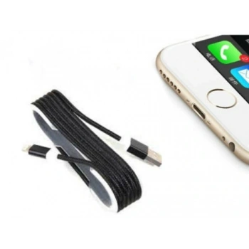 İphone Örgü Şeklinde Renkli Çelik Şarj Data Kablosu - Siyah