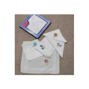 İşlemeli Bayan Mendili 12 Adet 28x28 cm 100 Pamuk