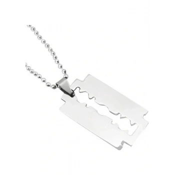 Jilet Çelik Kolye - Jilet Model Paslanmaz Gümüş Renk Çelik Kolye