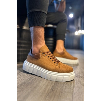JY144 Volt Bağcıklı Süet Erkek Günlük Sneaker Yüksek Taban Ayakkabı SBT Taba