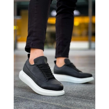 JY814 Axel Bağcıklı Cilt Erkek Günlük Sneaker Ayakkabı CBT Siyah