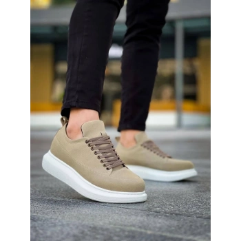 JY814 Axel Bağcıklı Süet Erkek Günlük Sneaker Ayakkabı SBT Krem