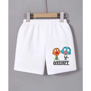 Kadın Beli Lastikli Baskılı Mini Şort - Beyaz