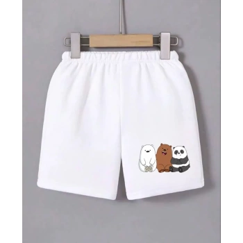 Kadın Beli Lastikli Baskılı Mini Şort - Beyaz