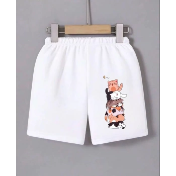 Kadın Beli Lastikli Baskılı Mini Şort - Beyaz