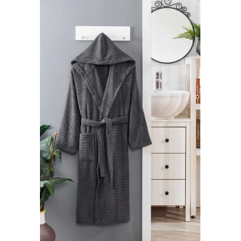 Kapüşonlu Unisex Banyo Bornozu %100 Soft Pamuklu Antrasit