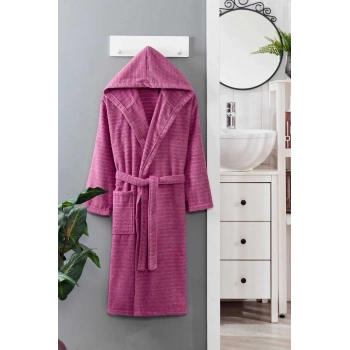 Kapüşonlu Unisex Banyo Bornozu %100 Soft Pamuklu Mürdüm