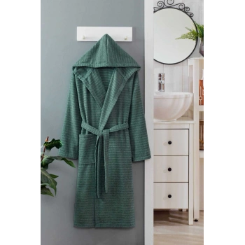 Kapüşonlu Unisex Banyo Bornozu %100 Soft Pamuklu Yeşil
