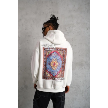 Kilim Desen Kapüşonlu Sweat- Beyaz
