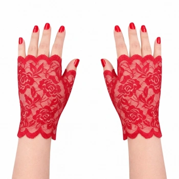 Kırmızı Dantel Parmaksız Kısa Eldiven