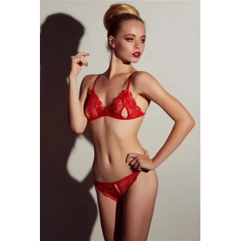 Kırmızı Dantelli Fantazi Sütyen Ve G-string Takım Tm2048