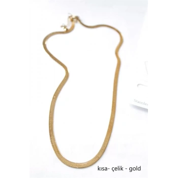 Kısa İtalyan Çelik Kolye-45 CM - Altın