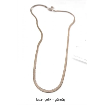 Kısa İtalyan Çelik Kolye-45 CM - Gümüş
