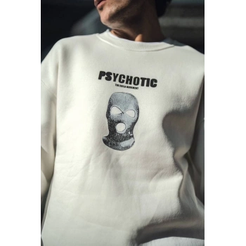 Kışlık Bisiklet Yaka Baskılı SweatShirt - Beyaz -