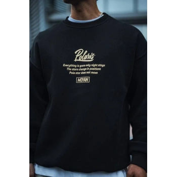 Kışlık Bisiklet Yaka Ön Ve Arka Baskılı SweatShirt - Siyah -