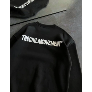 Kışlık Bisiklet Yaka Oversize Baskılı SweatShirt - Siyah -