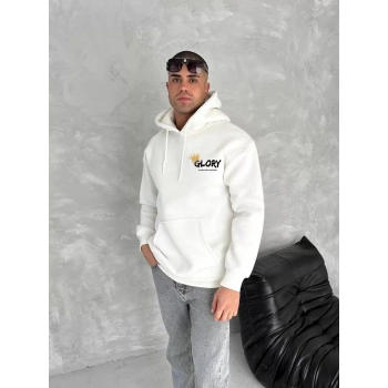 Kışlık Üç İplik Kapüşonlu SweatShirt - Beyaz