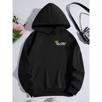 Kışlık Üç İplik Kapüşonlu SweatShirt - Siyah -