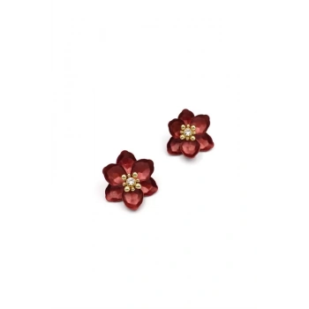 Lotus Çiçek Küpe - Kırmızı