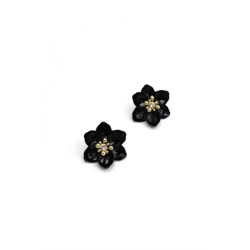 Lotus Çiçek Küpe - Siyah